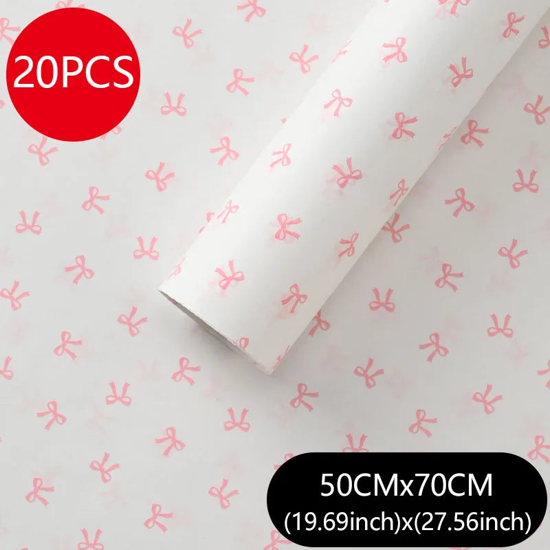 20sheets 50x70cm Bow Tissue Parper Printed Flowers Wrapping Floral Paper Packaging PaperKnot Ins Korean Gift Rose Packing Parper