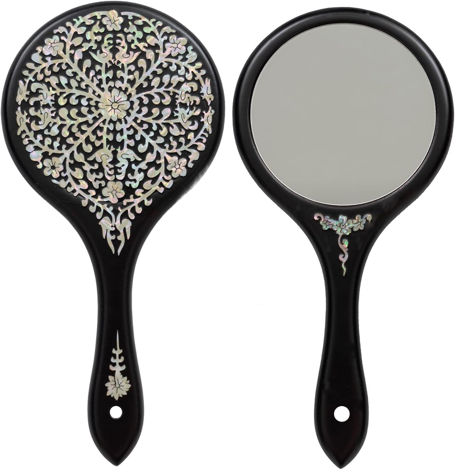 Mother-Of-Pearl Hand Mirror – Korean Black Lacquer Mirror with Floral Inlay – Gift for Women, Mom, Wife, Daughter – Birthday, Mother’S Day, Christmas, Anniversary