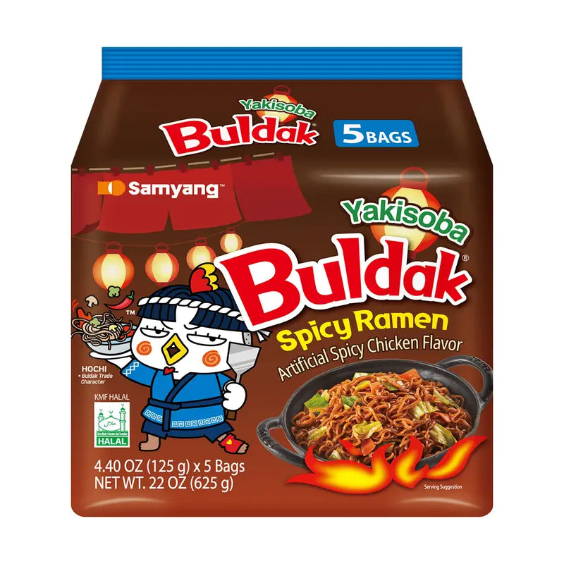 Samyang Buldak Stir-Fried Noodles 5-Pack 625g Japanese Yakisoba Flavor Spicy Chicken Ramen with Sweet & Savory Fusion
