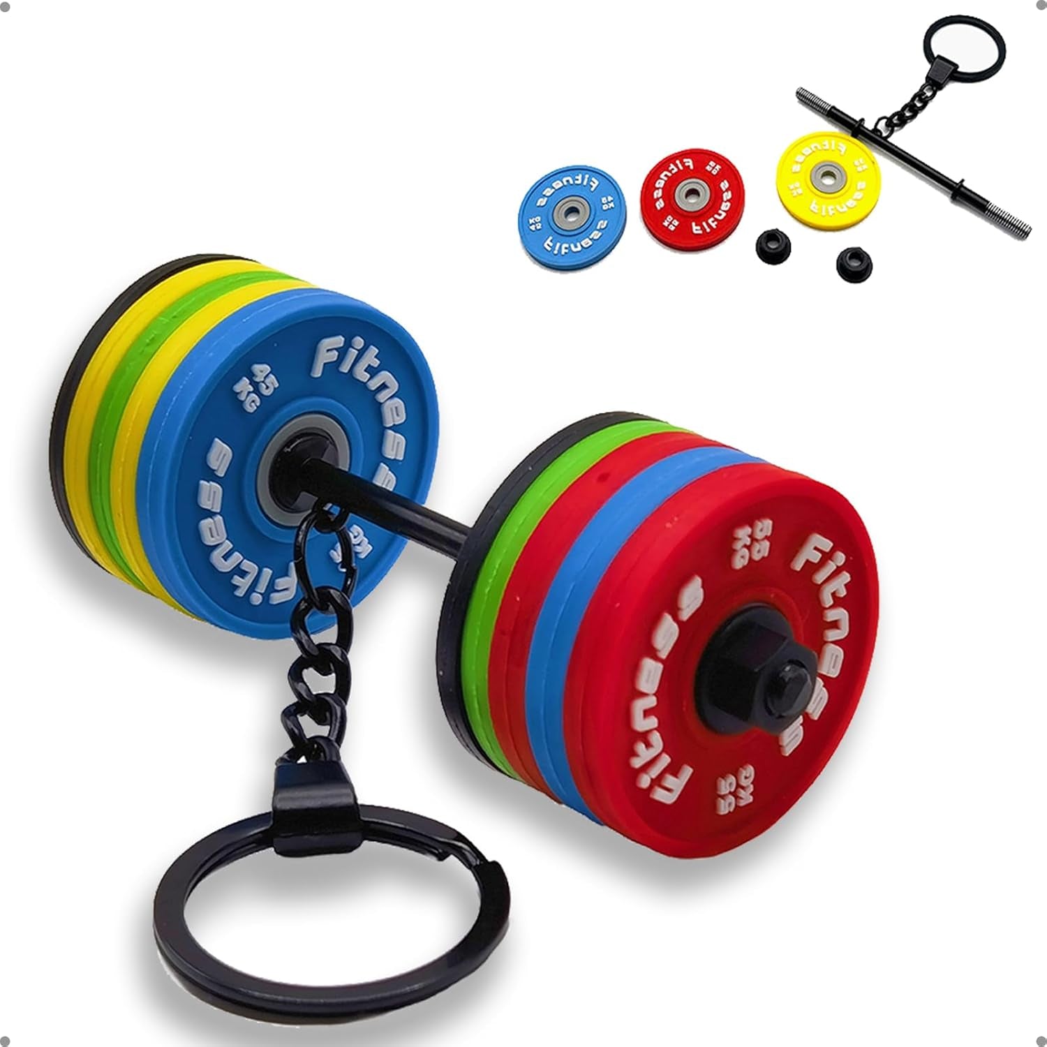 Fitness Keychain Gym Mini Barbell Keychain Weightlifting Keyring Silicone Motivational Weightlifting Gifts for Boyfriend Girlfriend, Gifts for Personal Trainer