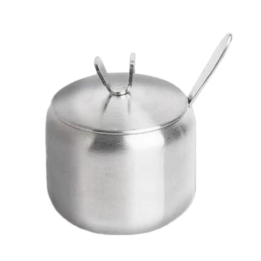 Gold Silver Sugar Bowl With Spoon Lid Stainless Steel Small Condiment Container Large Capacity Seasoning Pot Kitchen Spices Jar