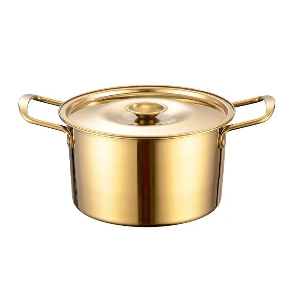 Korean Gold Ramen Pot with Lid – Lightweight Aluminum Noodle & Soup Cookware