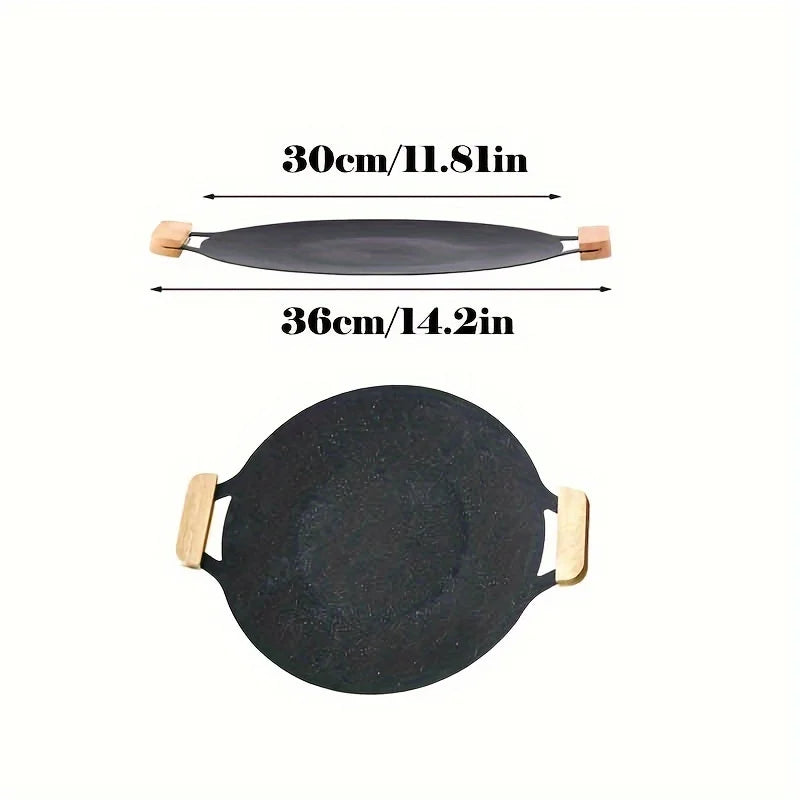 Korean BBQ Grill Pan with Dual Wooden Handles – Non-Stick Aluminum Plate (30 cm)