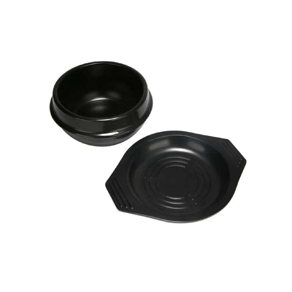 16cm Korean Stone Pot with Tray – Heat-Resistant Earthen Bowl for Bibimbap & Soups