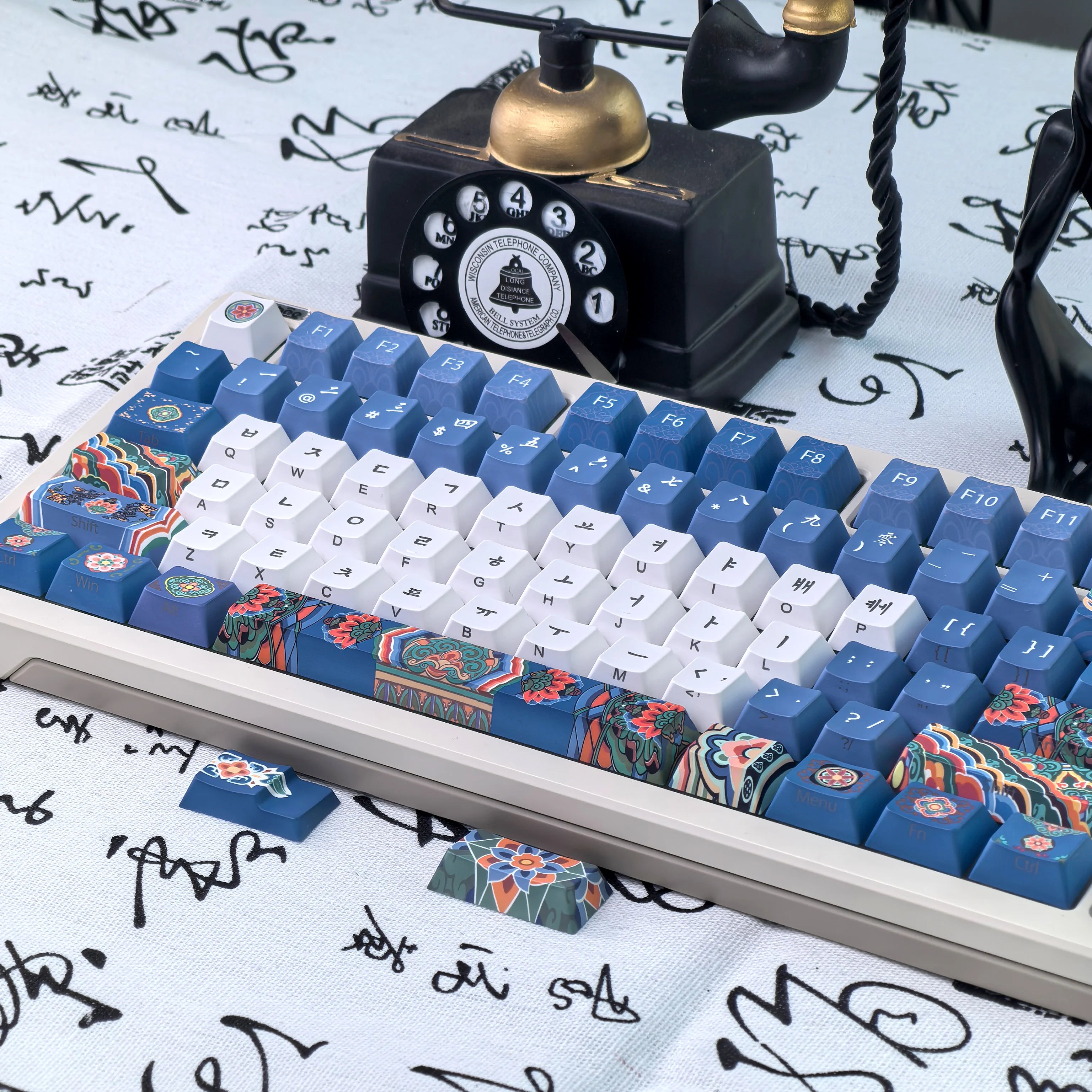 Blue Korean Keycap Iso Traditional Ancient Architecture Indigo Custom Side Engraving Keyboard Hangul Keycaps