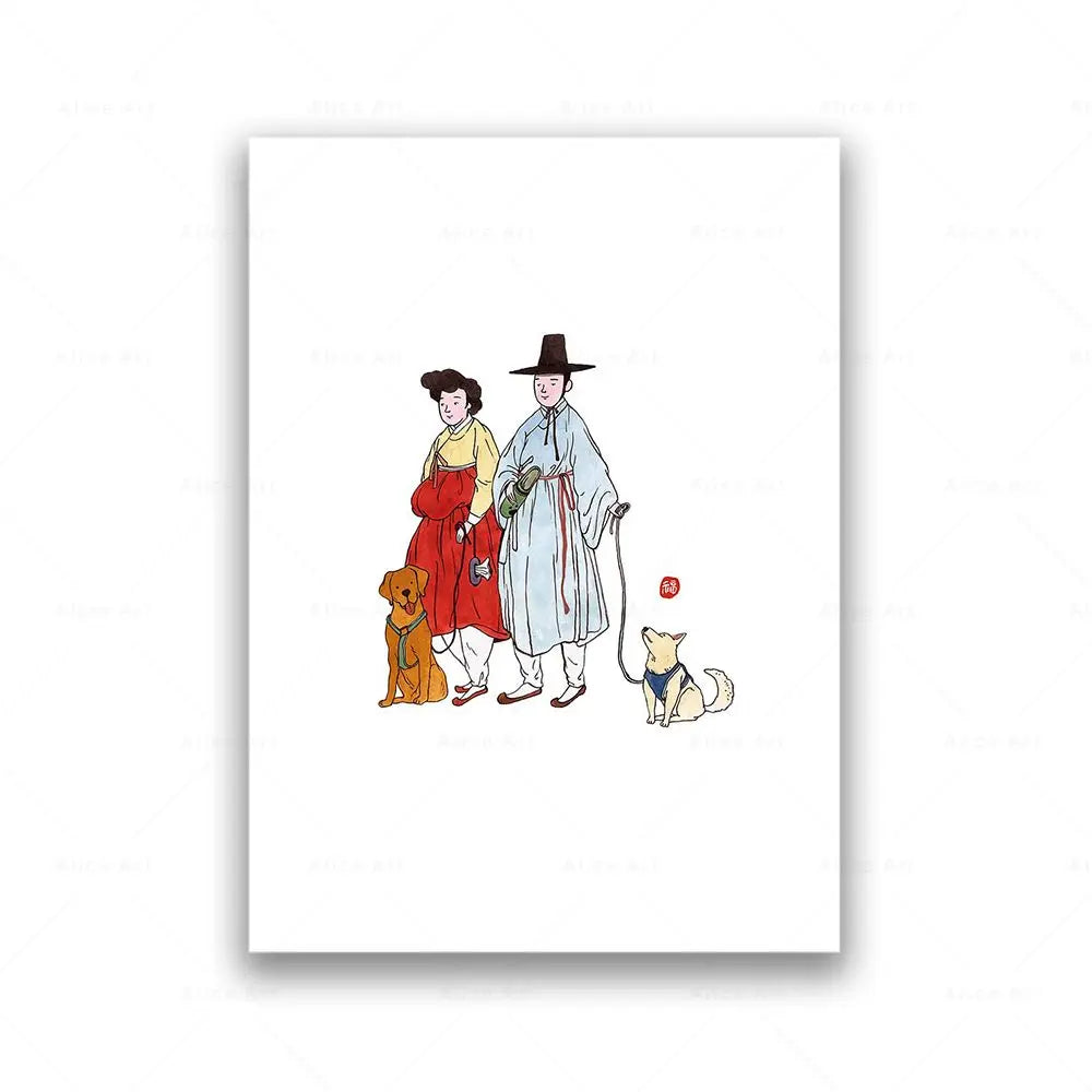 Elegant Korean Hanbok Portrait Premium Wall Decor Art Print